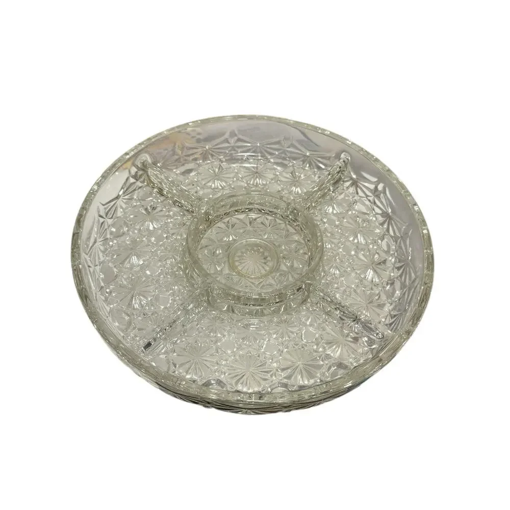 Luxham De Veropa Hors D'Oeuvres Cut Glass Pedestal Dish 5 Compartments 10”